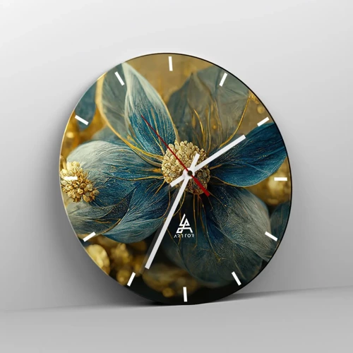 Wall clock - Clock on glass - Blossoming in Gold - 30x30 cm