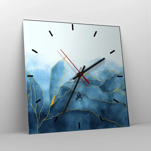 Wall clock - Clock on glass - Blue In Gold - 30x30 cm