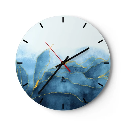 Wall clock - Clock on glass - Blue In Gold - 30x30 cm