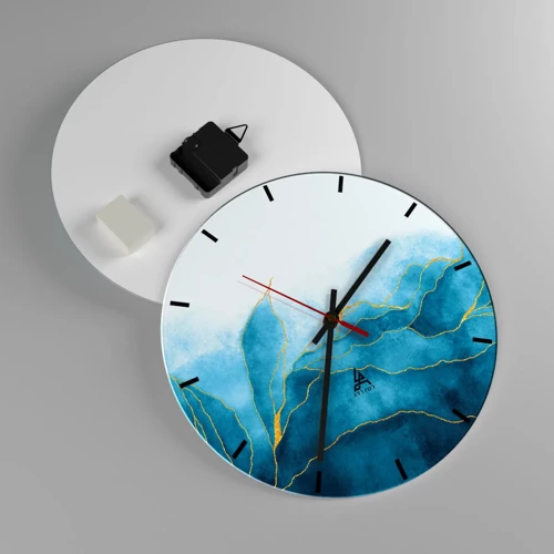 Wall clock - Clock on glass - Blue In Gold - 30x30 cm