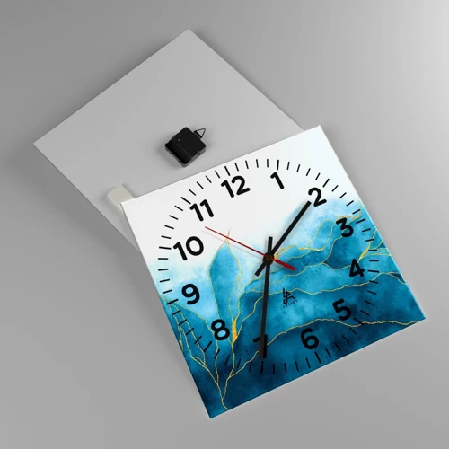 Wall clock - Clock on glass - Blue In Gold - 40x40 cm