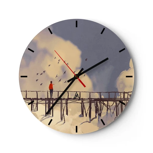 Wall clock - Clock on glass - Blue Longing - 30x30 cm