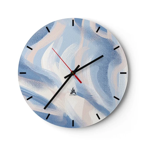 Wall clock - Clock on glass - Blue Waves - 30x30 cm