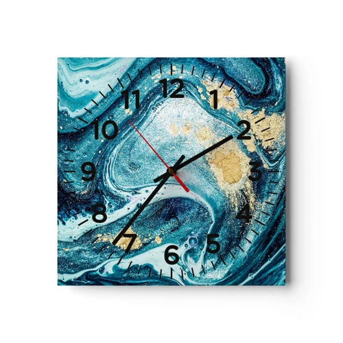 Wall clock - Clock on glass - Blue Whirl - 30x30 cm