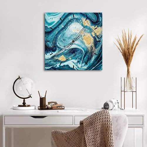 Wall clock - Clock on glass - Blue Whirl - 40x40 cm