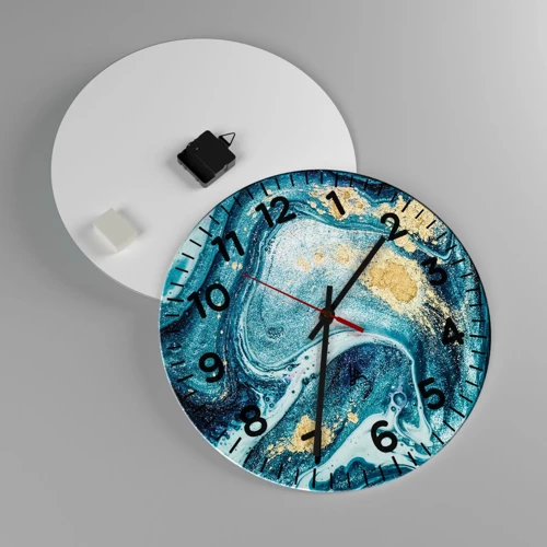 Wall clock - Clock on glass - Blue Whirl - 40x40 cm