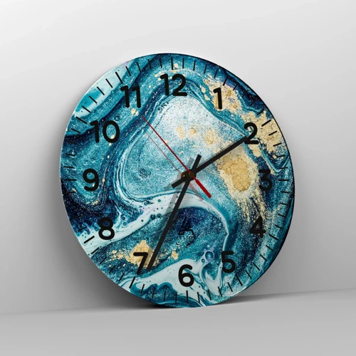 Wall clock - Clock on glass - Blue Whirl - 40x40 cm