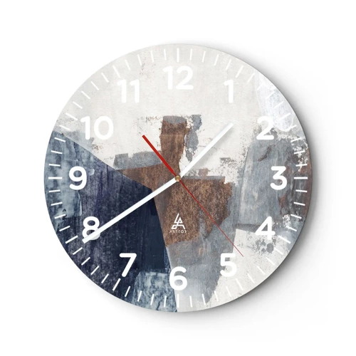 Wall clock - Clock on glass - Blue and Brown Shapes - 30x30 cm