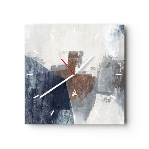 Wall clock - Clock on glass - Blue and Brown Shapes - 40x40 cm