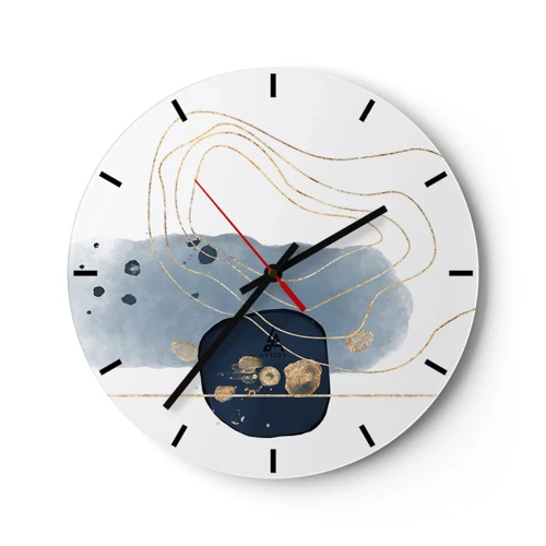 Wall clock - Clock on glass - Blue and Gold Fantasy - 30x30 cm