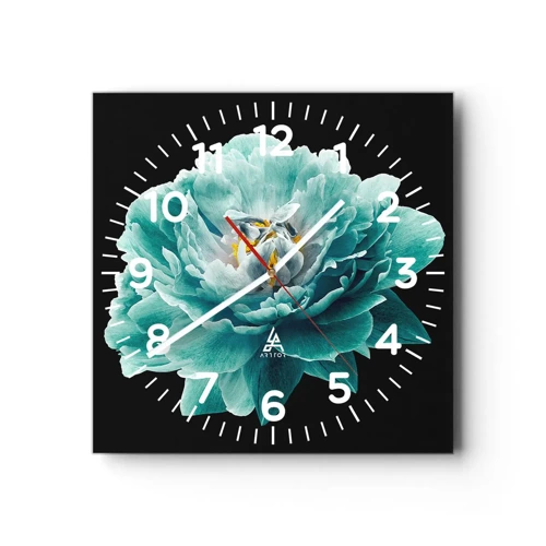 Wall clock - Clock on glass - Blue and Gold Petals - 30x30 cm