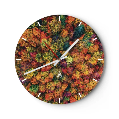 Wall clock - Clock on glass - Bouquet of Autumn Flowers - 30x30 cm