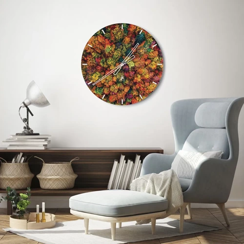 Wall clock - Clock on glass - Bouquet of Autumn Flowers - 30x30 cm