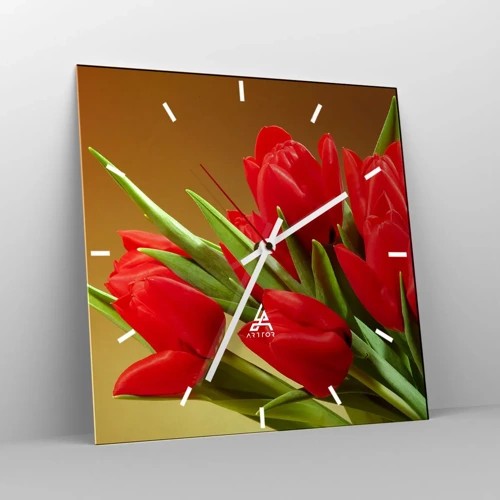 Wall clock - Clock on glass - Bunch of Spring Joy - 40x40 cm