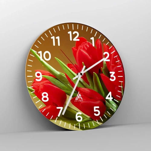 Wall clock - Clock on glass - Bunch of Spring Joy - 40x40 cm