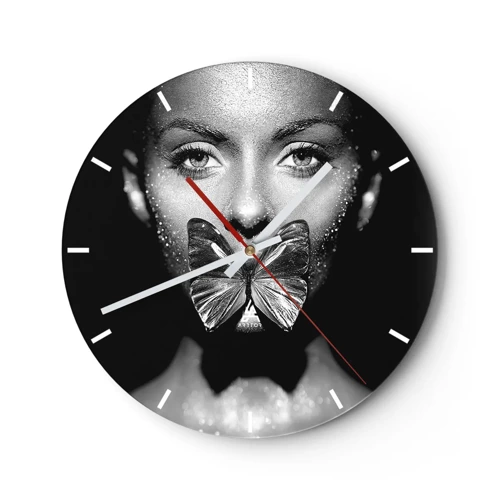 Wall clock - Clock on glass - Butterfly Kiss - 30x30 cm