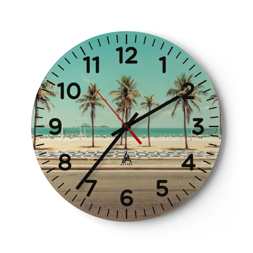 Wall clock - Clock on glass - By the Beach - 30x30 cm