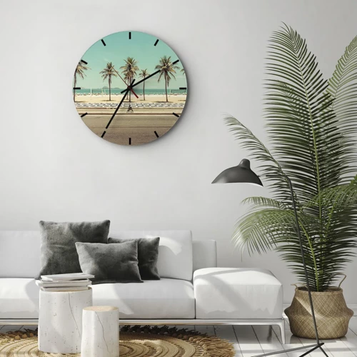 Wall clock - Clock on glass - By the Beach - 30x30 cm