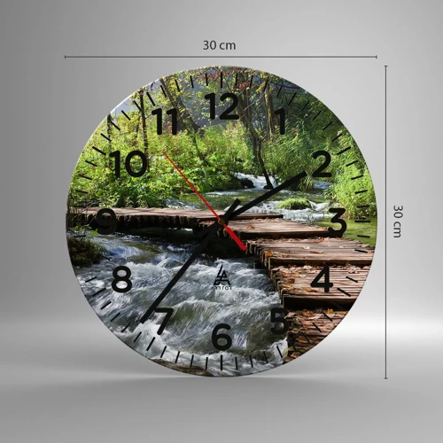 Wall clock - Clock on glass - By the Foamy Cascade - 30x30 cm