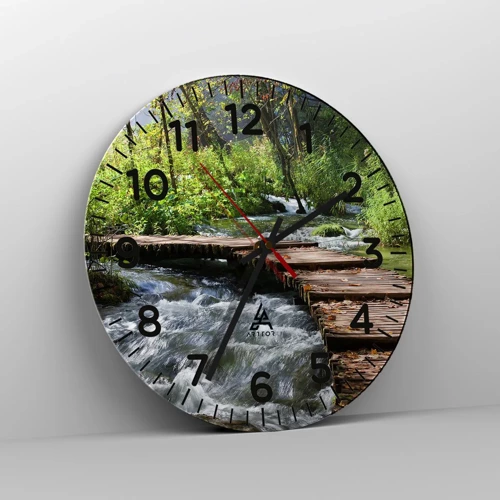 Wall clock - Clock on glass - By the Foamy Cascade - 30x30 cm