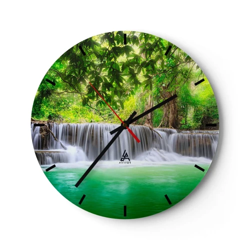 Wall clock - Clock on glass - Cascade in Green - 30x30 cm