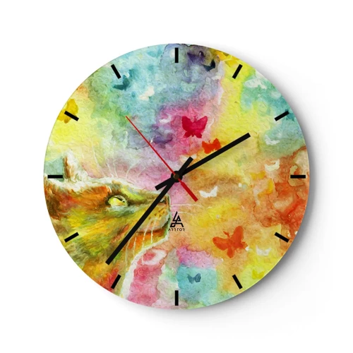 Wall clock - Clock on glass - Cat's Dream - 30x30 cm