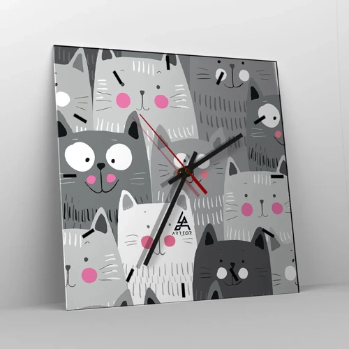 Wall clock - Clock on glass - Cat's World - 30x30 cm