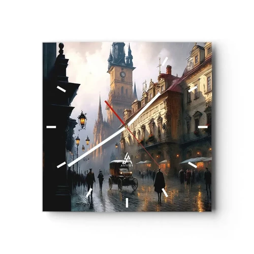 Wall clock - Clock on glass - Charm of Evening in Prague - 30x30 cm