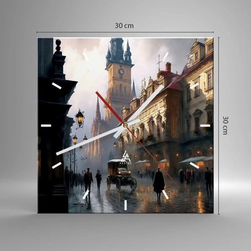 Wall clock - Clock on glass - Charm of Evening in Prague - 30x30 cm