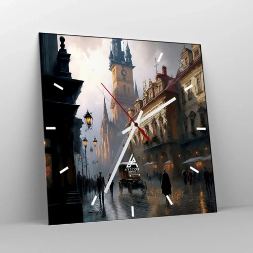 Wall clock - Clock on glass - Charm of Evening in Prague - 30x30 cm