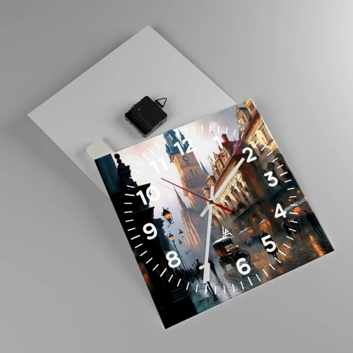 Wall clock - Clock on glass - Charm of Evening in Prague - 30x30 cm