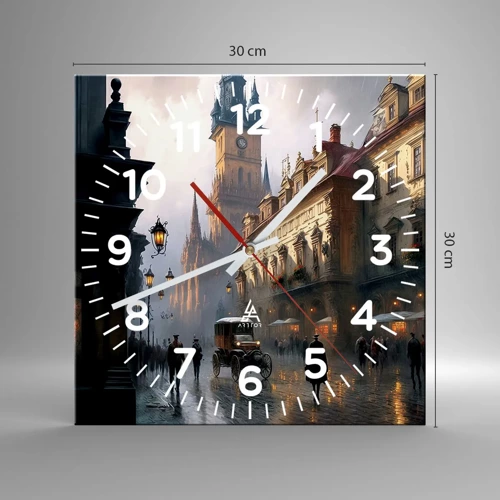 Wall clock - Clock on glass - Charm of Evening in Prague - 30x30 cm