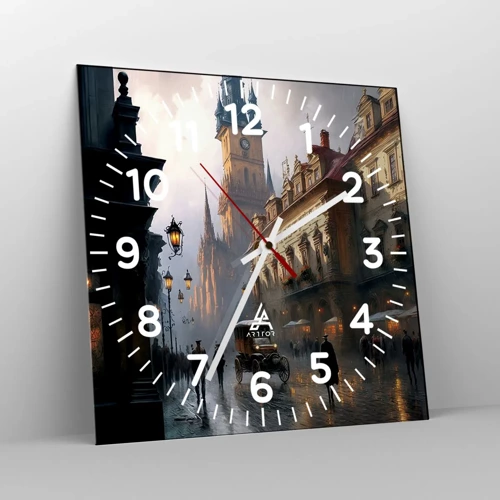 Wall clock - Clock on glass - Charm of Evening in Prague - 30x30 cm