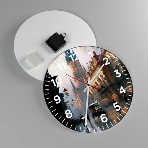 Wall clock - Clock on glass - Charm of Evening in Prague - 30x30 cm