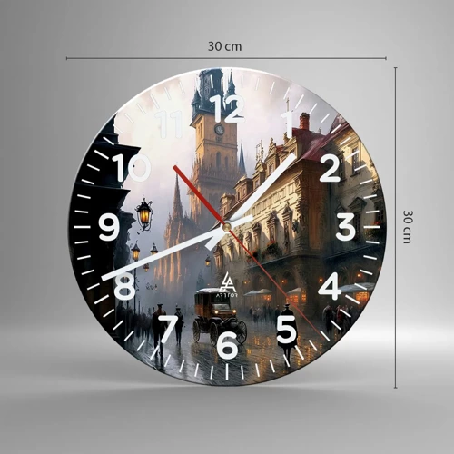 Wall clock - Clock on glass - Charm of Evening in Prague - 30x30 cm