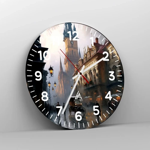 Wall clock - Clock on glass - Charm of Evening in Prague - 30x30 cm