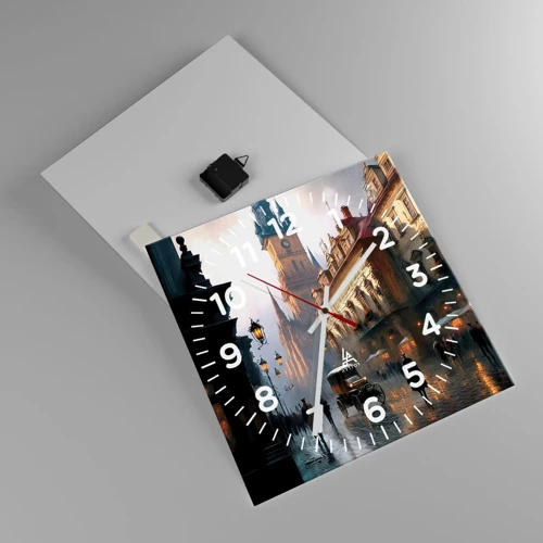 Wall clock - Clock on glass - Charm of Evening in Prague - 40x40 cm