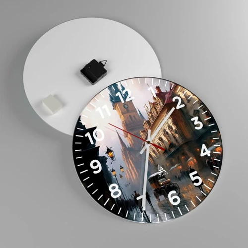 Wall clock - Clock on glass - Charm of Evening in Prague - 40x40 cm