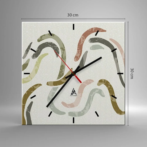 Wall clock - Clock on glass - Cheerful Dance of Abstraction - 30x30 cm