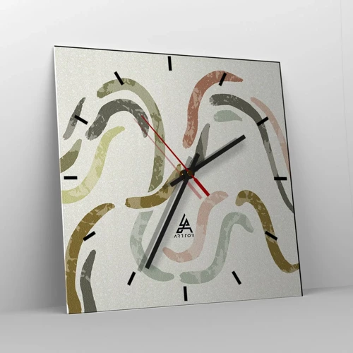 Wall clock - Clock on glass - Cheerful Dance of Abstraction - 30x30 cm