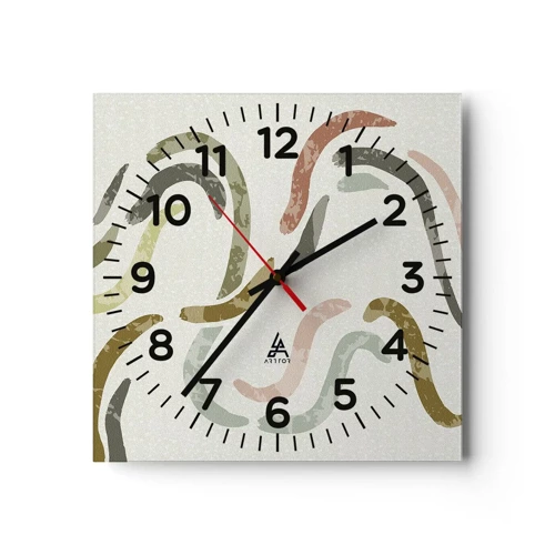 Wall clock - Clock on glass - Cheerful Dance of Abstraction - 30x30 cm