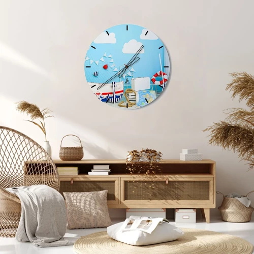 Wall clock - Clock on glass - Child's Longing for Adventure - 30x30 cm