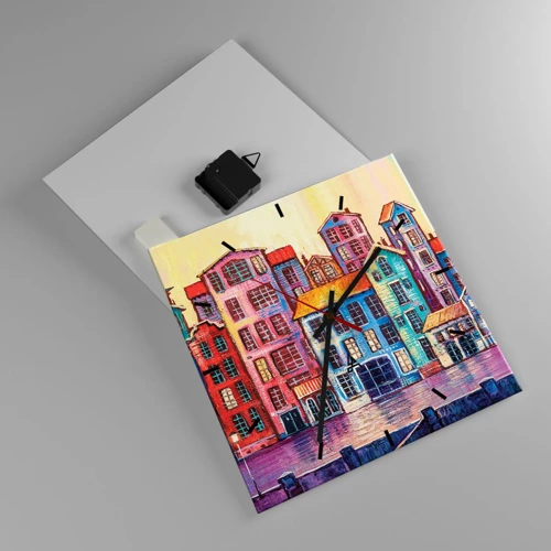 Wall clock - Clock on glass - City Like From a Fairytale - 30x30 cm