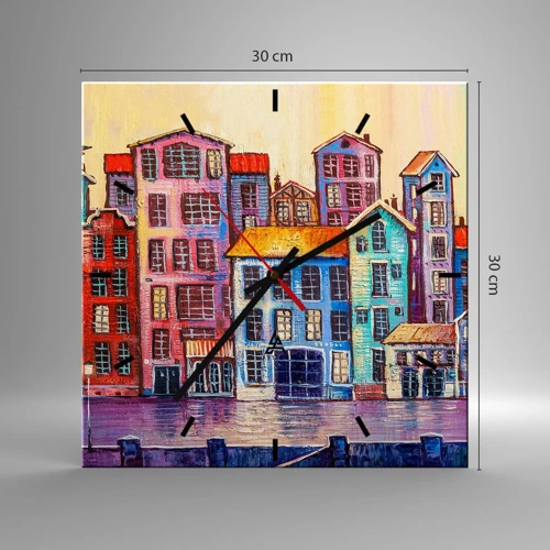 Wall clock - Clock on glass - City Like From a Fairytale - 30x30 cm