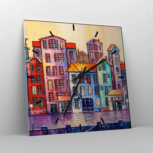 Wall clock - Clock on glass - City Like From a Fairytale - 30x30 cm