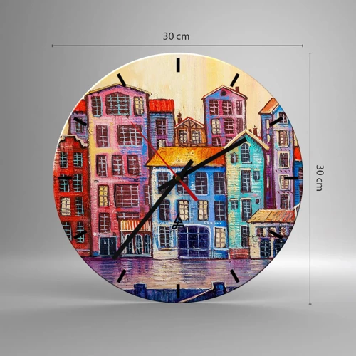 Wall clock - Clock on glass - City Like From a Fairytale - 30x30 cm