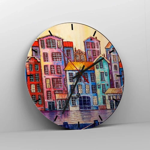 Wall clock - Clock on glass - City Like From a Fairytale - 30x30 cm