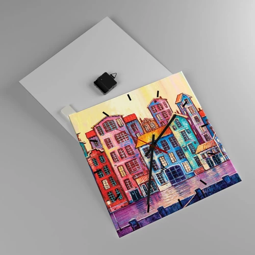 Wall clock - Clock on glass - City Like From a Fairytale - 40x40 cm