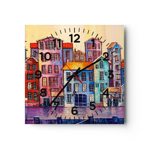 Wall clock - Clock on glass - City Like From a Fairytale - 40x40 cm