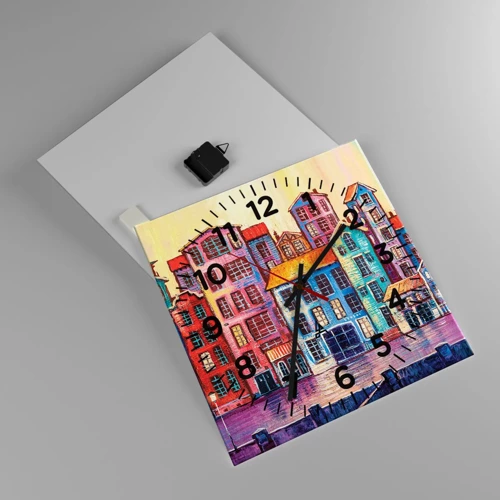 Wall clock - Clock on glass - City Like From a Fairytale - 40x40 cm